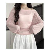 Outerwear Slightly Sheer Air-conditioning T-shirt With A Fitted Waist And Off-the-shoulder Design