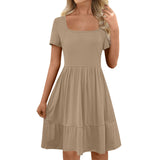 Women's Solid-color Short Sleeve Dress