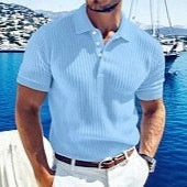 Thread-knit V-neck Lapel Men's Casual Polo Shirt