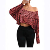 Women's Fashionable And Elegant Off-shoulder Leopard-print Top