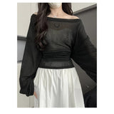 Outerwear Slightly Sheer Air-conditioning T-shirt With A Fitted Waist And Off-the-shoulder Design
