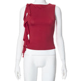 Solid-color Sleeveless Ruffled Fringed Tank Top