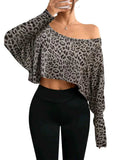 Women's Fashionable And Elegant Off-shoulder Leopard-print Top