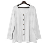 Ribbed Crew Neck Button-down Casual Long Sleeve