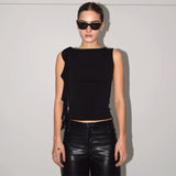 Solid-color Sleeveless Ruffled Fringed Tank Top