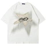 New Men's Clothing American-style Retro Star Patchwork Loose-fit Short-sleeve Shirt