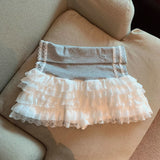 Ballet-style Pure Yet Seductive Lace-spliced Bubble Skirt