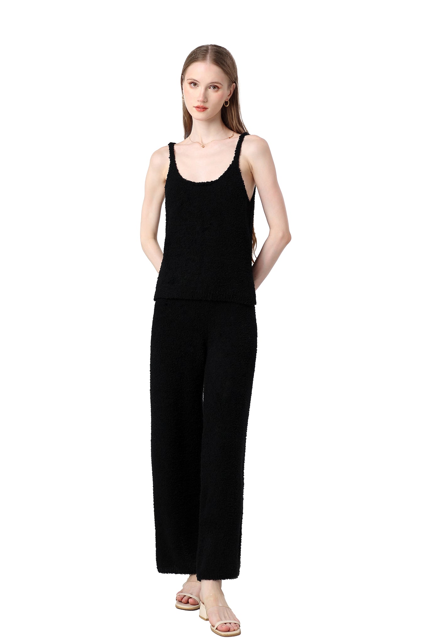 Women's Plush Two-piece Jumpsuit, Short-sleeved Bandeau Top, Wide-leg Pants, Eye-catching Outfit