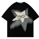 New Men's Clothing American-style Retro Star Patchwork Loose-fit Short-sleeve Shirt