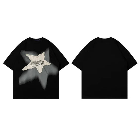 New Men's Clothing American-style Retro Star Patchwork Loose-fit Short-sleeve Shirt