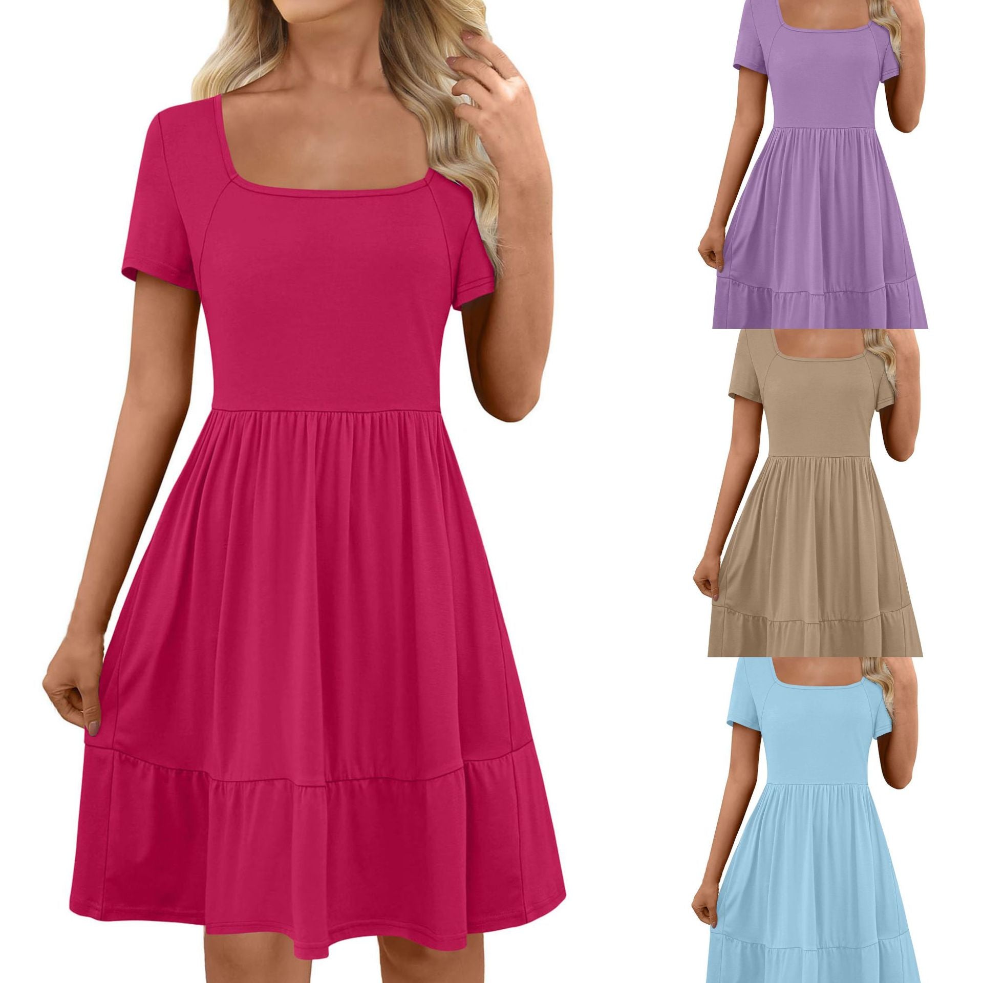 Women's Solid-color Short Sleeve Dress