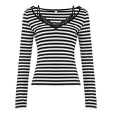 American-style Lace-spliced Strap Top With A Faux Two-piece Slim-fit Long Sleeves