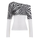 Asymmetrical Slant-Shoulder Long-Sleeve Casual Top Fashion Outfit Women's Clothing
