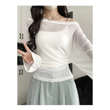 Outerwear Slightly Sheer Air-conditioning T-shirt With A Fitted Waist And Off-the-shoulder Design