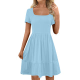 Women's Solid-color Short Sleeve Dress